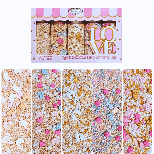 Confect Girls Baby Shower Sprinkles | Mix Heart, Teddy, Baby Feed Bottle & Baby Feet Sprinkles Pack of 5 (BABY SHOWER -19)