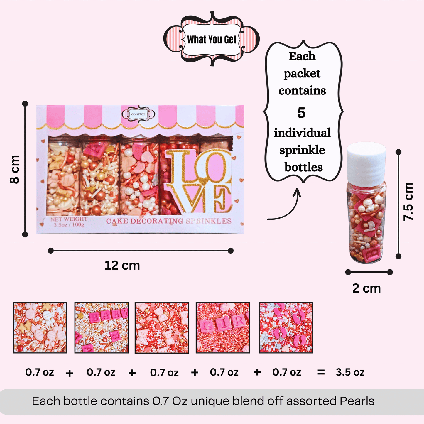 Confect Girls Baby Shower Sprinkles | Mix Silver, Gold & Blush pink Sprinkles Pack of 5 (BABY SHOWER -16)