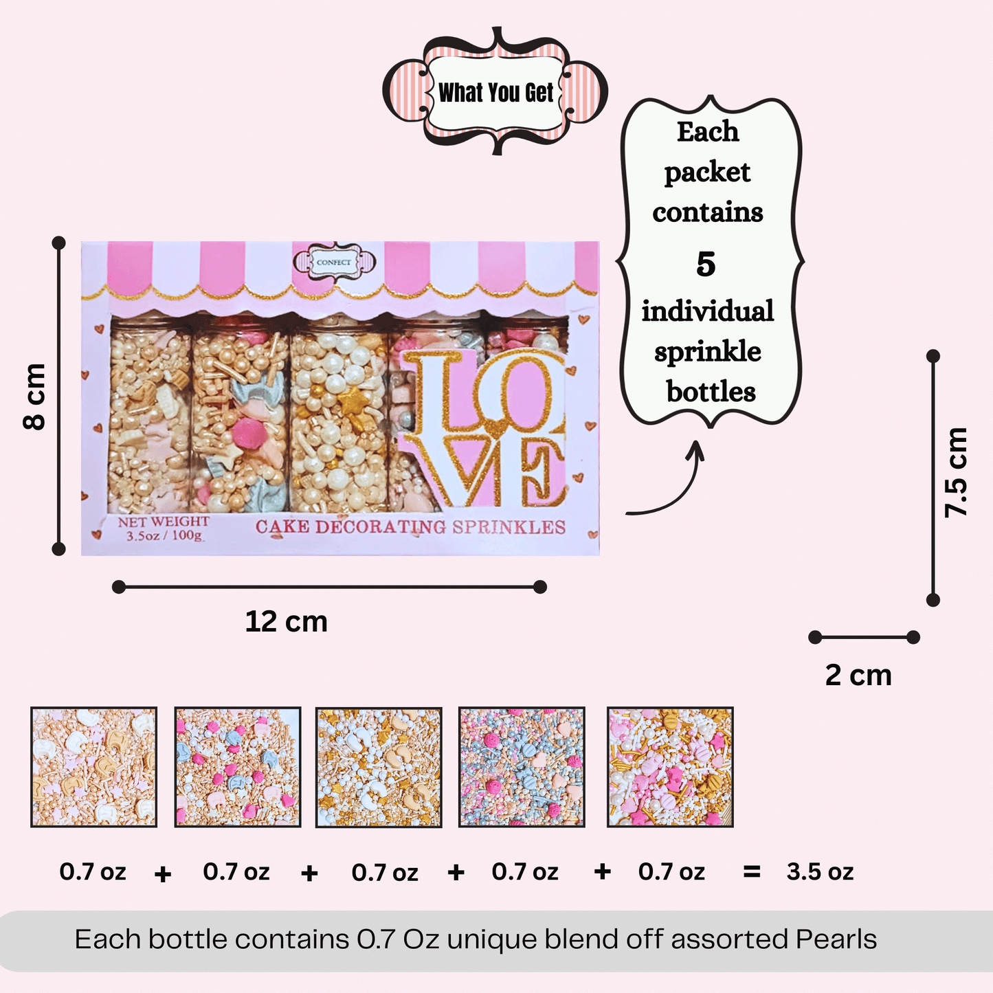 Confect Girls Baby Shower Sprinkles | Mix Heart, Teddy, Baby Feed Bottle & Baby Feet Sprinkles Pack of 5 (BABY SHOWER -19)