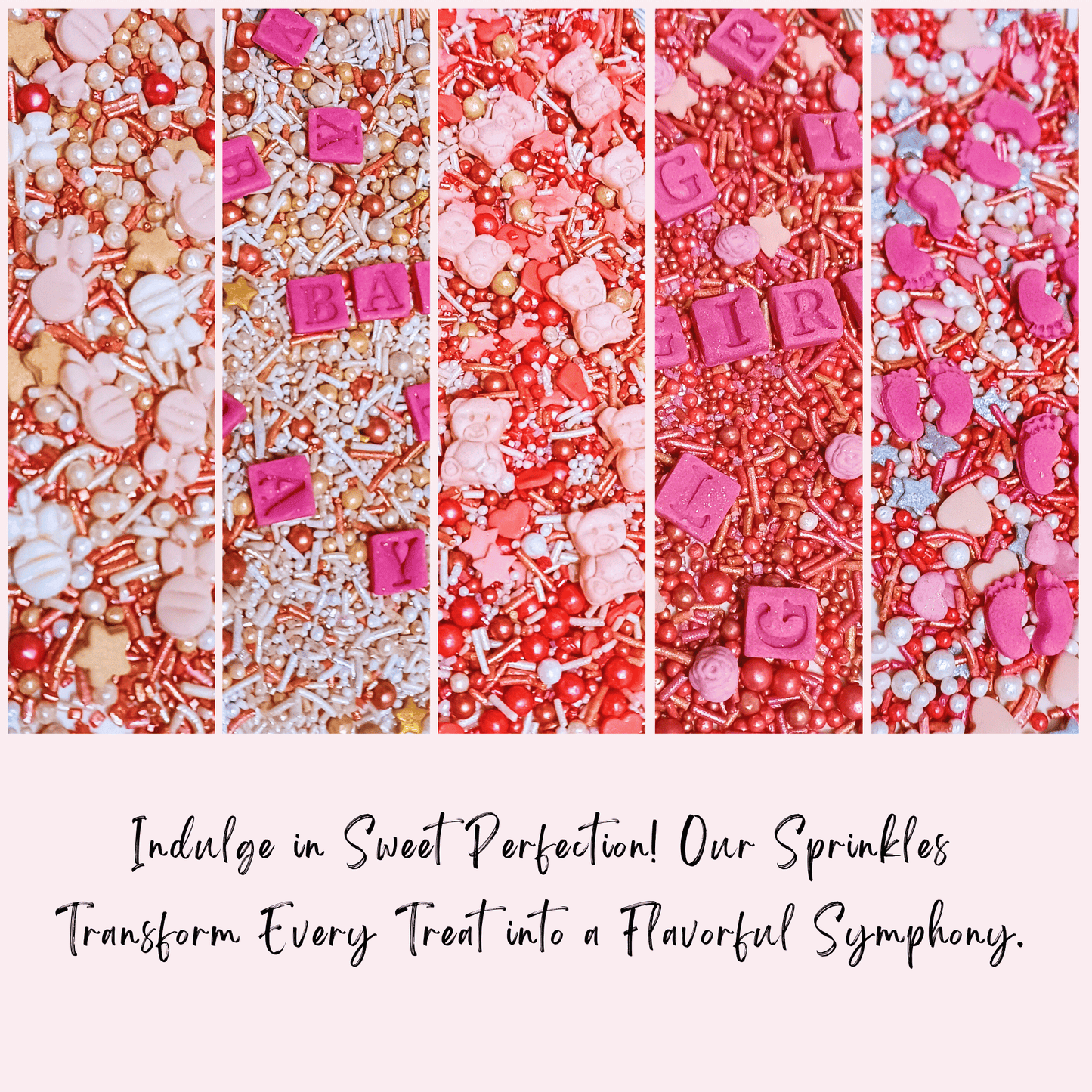 Confect Girls Baby Shower Sprinkles | Mix Silver, Gold & Blush pink Sprinkles Pack of 5 (BABY SHOWER -16)