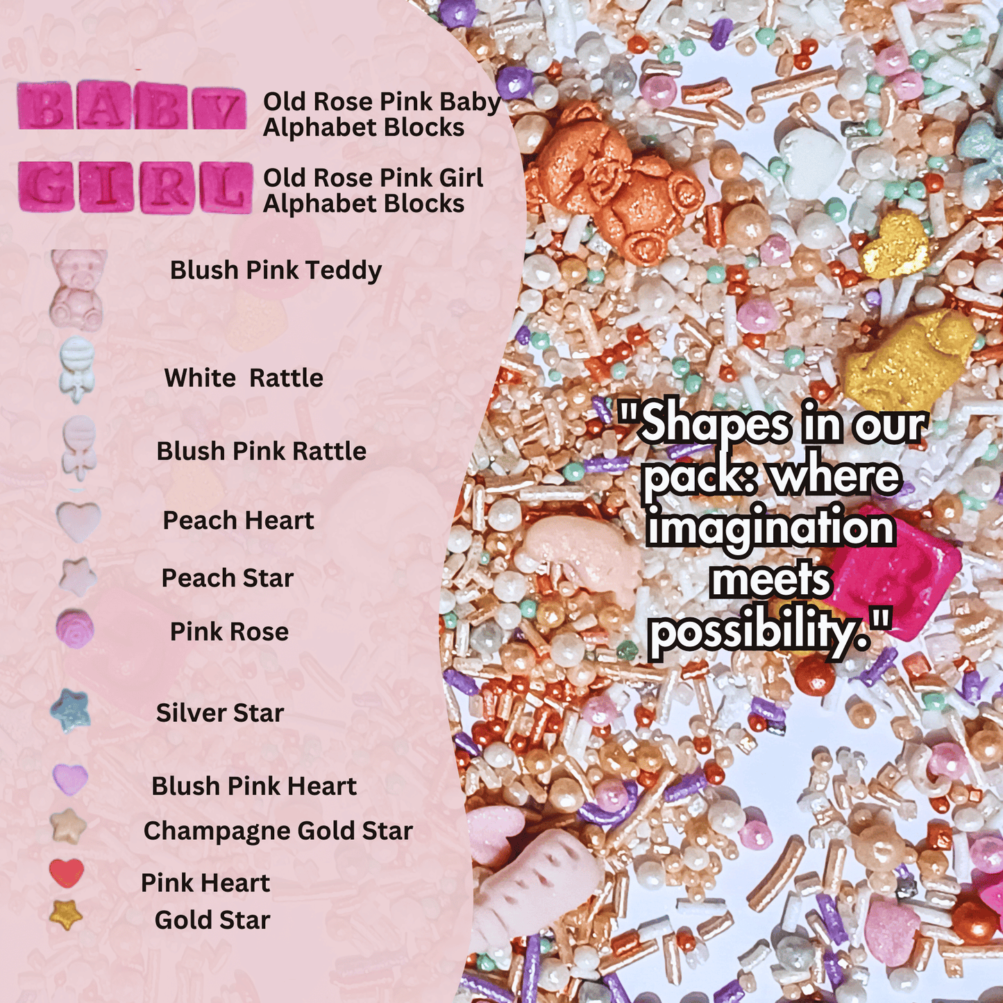 Confect Girls Baby Shower Sprinkles | Mix Silver, Gold & Blush pink Sprinkles Pack of 5 (BABY SHOWER -16)