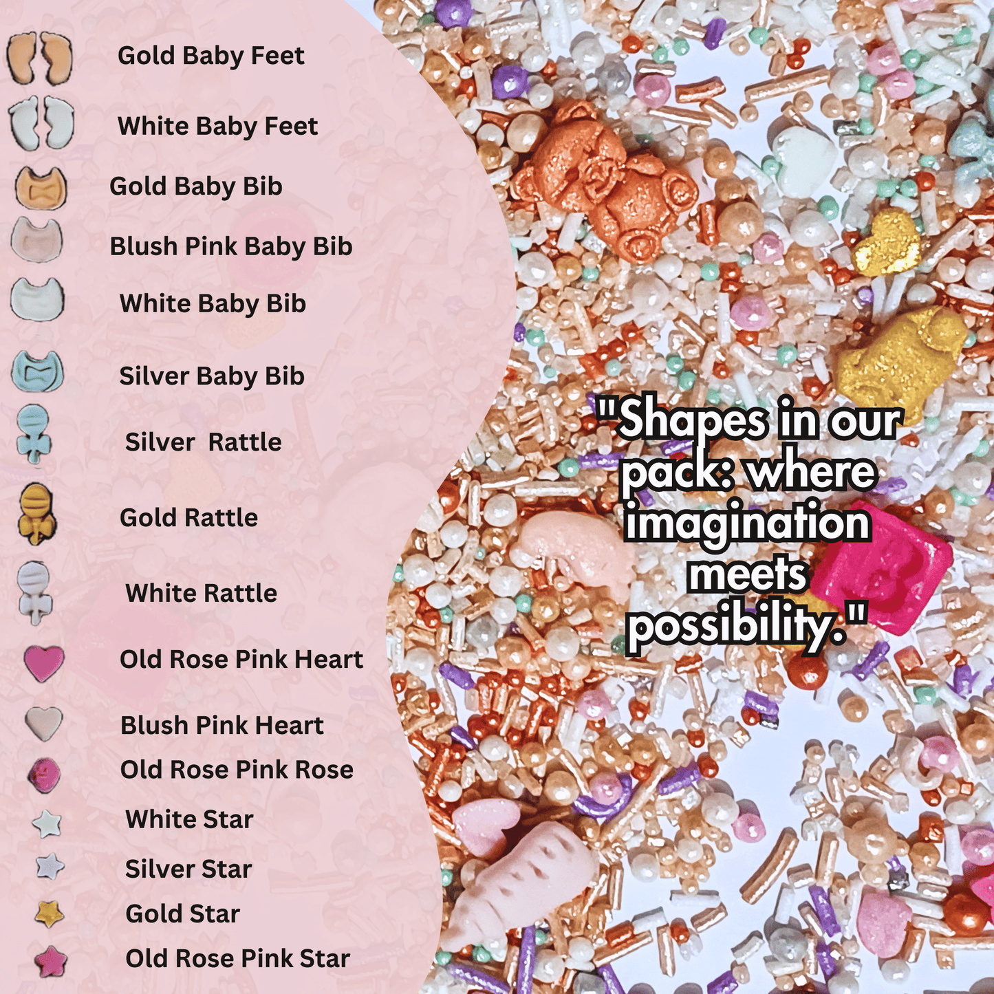Confect Girls Baby Shower Sprinkles | Mix Heart, Teddy, Baby Feed Bottle & Baby Feet Sprinkles Pack of 5 (BABY SHOWER -19)
