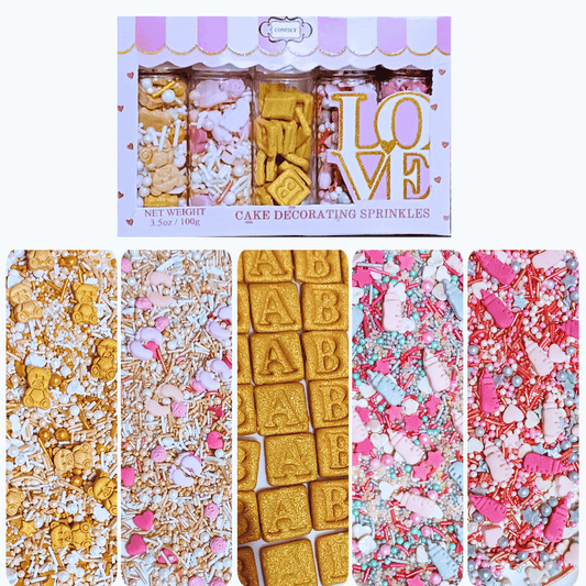 Confect Girls Baby Shower Sprinkles | Edible Sprinkles | Mix Silver, Gold & Blush pink Sprinkles Pack of 5 (BABY SHOWER -21)