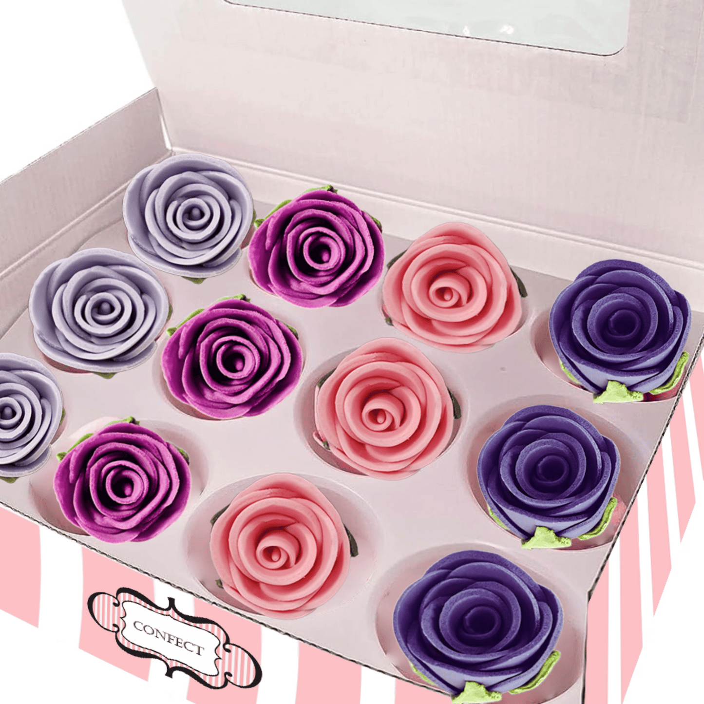 Confect Sugar Roses Topper | Sugar Roses for cake decorations | Cupcakes & Doughnut Edible Toppers | ombre -4 - Pack of 12