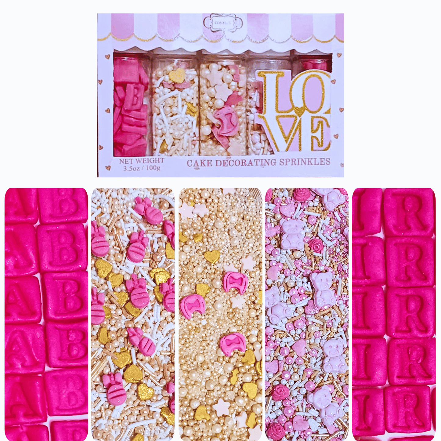 Confect Girls Baby Shower Sprinkles | Mix Heart, Teddy, Baby Feed Bottle & Baby Feet Sprinkles Pack of 5 (BABY SHOWER -22)
