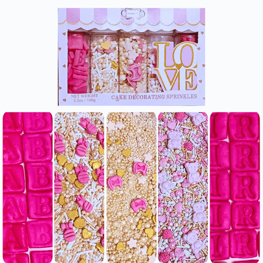 Confect Girls Baby Shower Sprinkles | Mix Heart, Teddy, Baby Feed Bottle & Baby Feet Sprinkles Pack of 5 (BABY SHOWER -22)