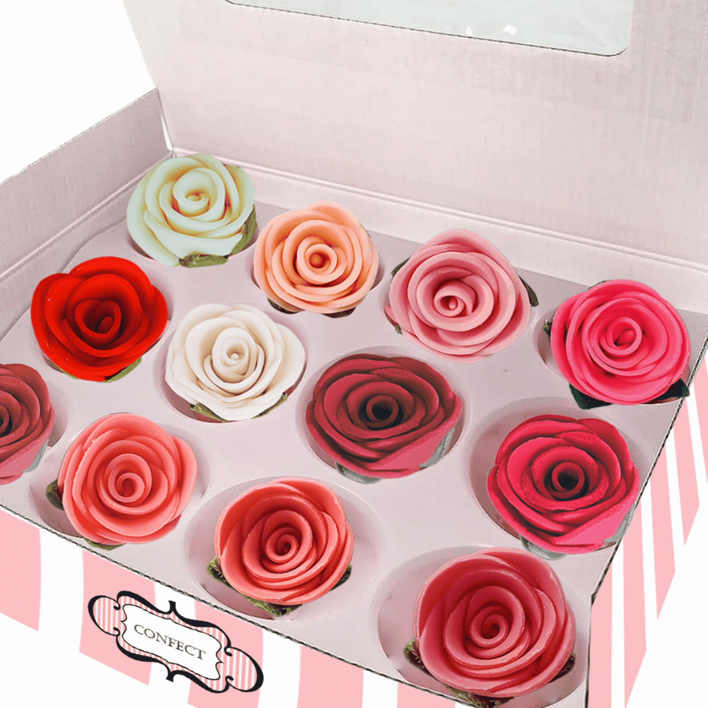 Confect Sugar Roses Topper | Sugar Roses for cake decorations | Cupcakes & Doughnut Edible Toppers | ombre -5 - Pack of 12
