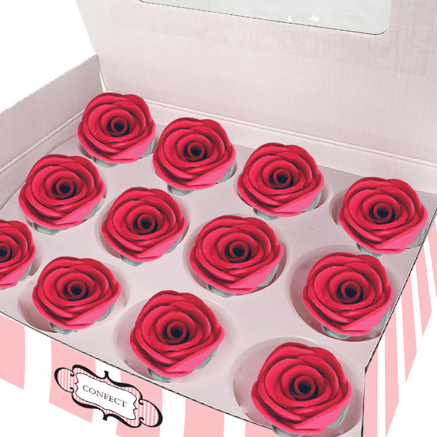 Confect Sugar Roses Topper | Sugar Roses for cake decorations | Edible Crimson Pink Roses - Pack of 12