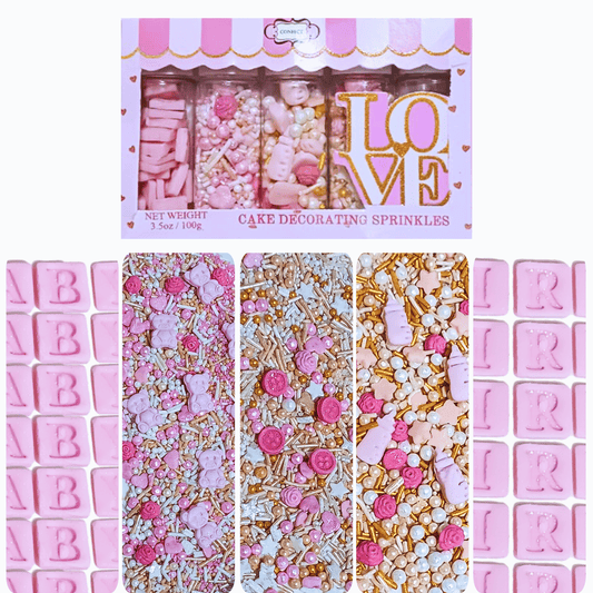 Confect Girls Baby Shower Sprinkles | Edible Sprinkles | Mix Heart, Teddy, Baby Feed Bottle & Baby Feet Sprinkles Pack of 5	(BABY SHOWER -24)