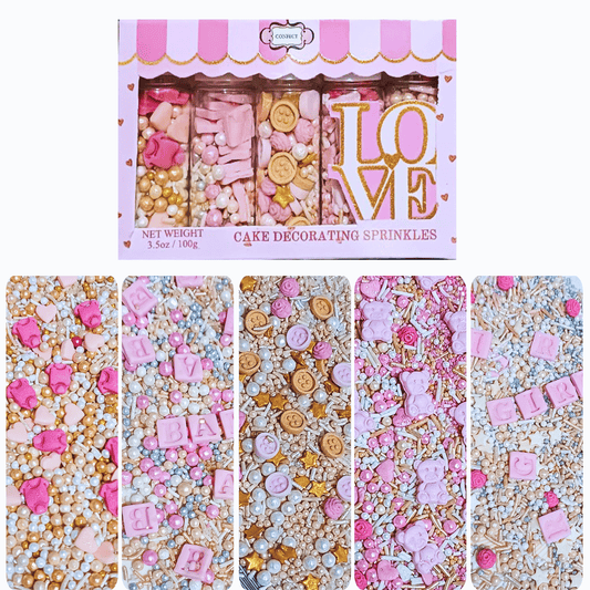 Confect Girls Baby Shower Sprinkles | Mix Heart, Teddy, Baby Feed Bottle & Baby Feet Sprinkles Pack of 5 (BABY SHOWER -15)