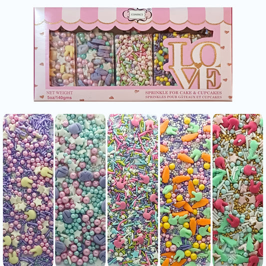 Confect Edible Sprinkles | Mix Red, Pink, Green & Yellow Pearls Pack of 5 (EAST 1) - 100Gms