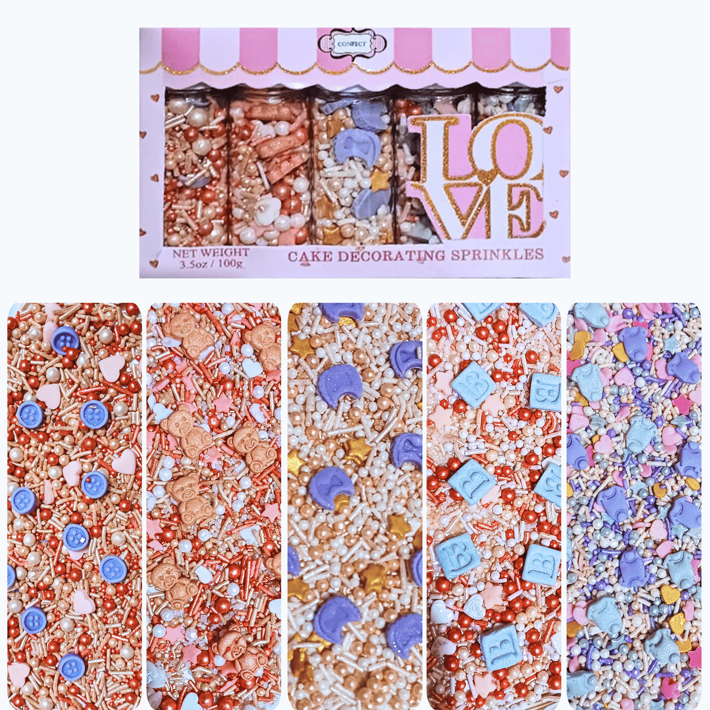 Confect Girls Baby Shower Sprinkles | Edible Sprinkles Pack of 5 (BABY SHOWER -20)