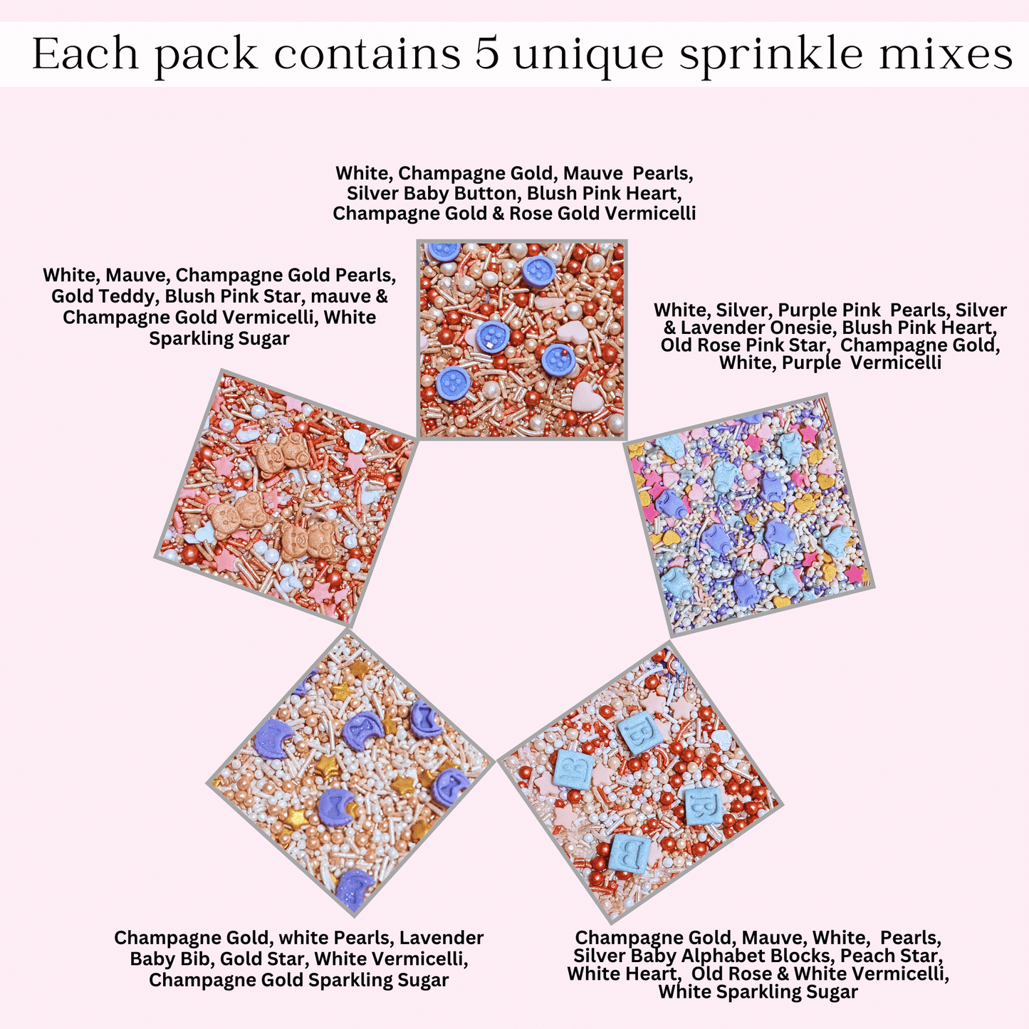 Confect Girls Baby Shower Sprinkles | Edible Sprinkles Pack of 5 (BABY SHOWER -20)