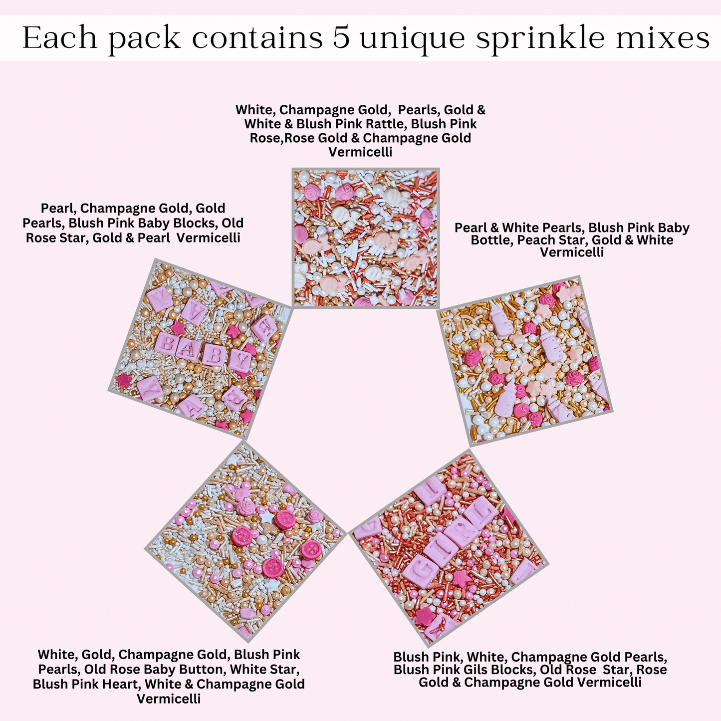 Confect Girls Baby Shower Sprinkles | Edible Sprinkles Pack of 5 (BABY SHOWER -14)