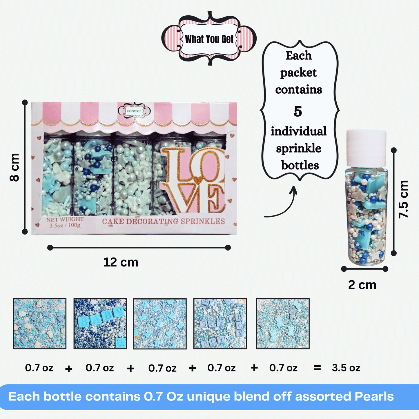 Confect Boys Baby Shower Sprinkles | Edible Sprinkles Assorted Pack Of 5 (BABY SHOWER -25)