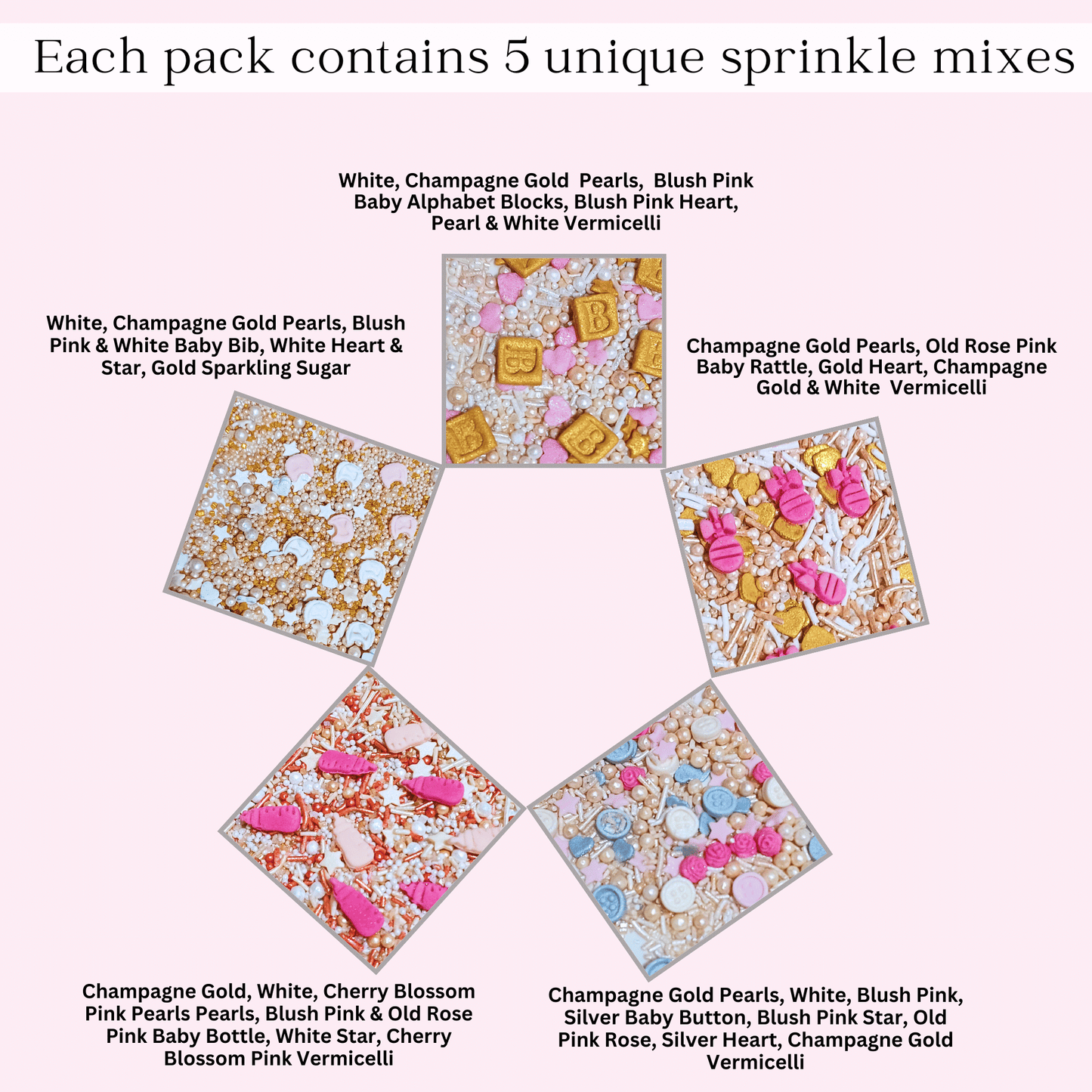 Confect Girls Baby Shower Sprinkles | Mix Heart, Teddy, Baby Feed Bottle & Baby Feet Sprinkles Pack of 5 (BABY SHOWER -17)