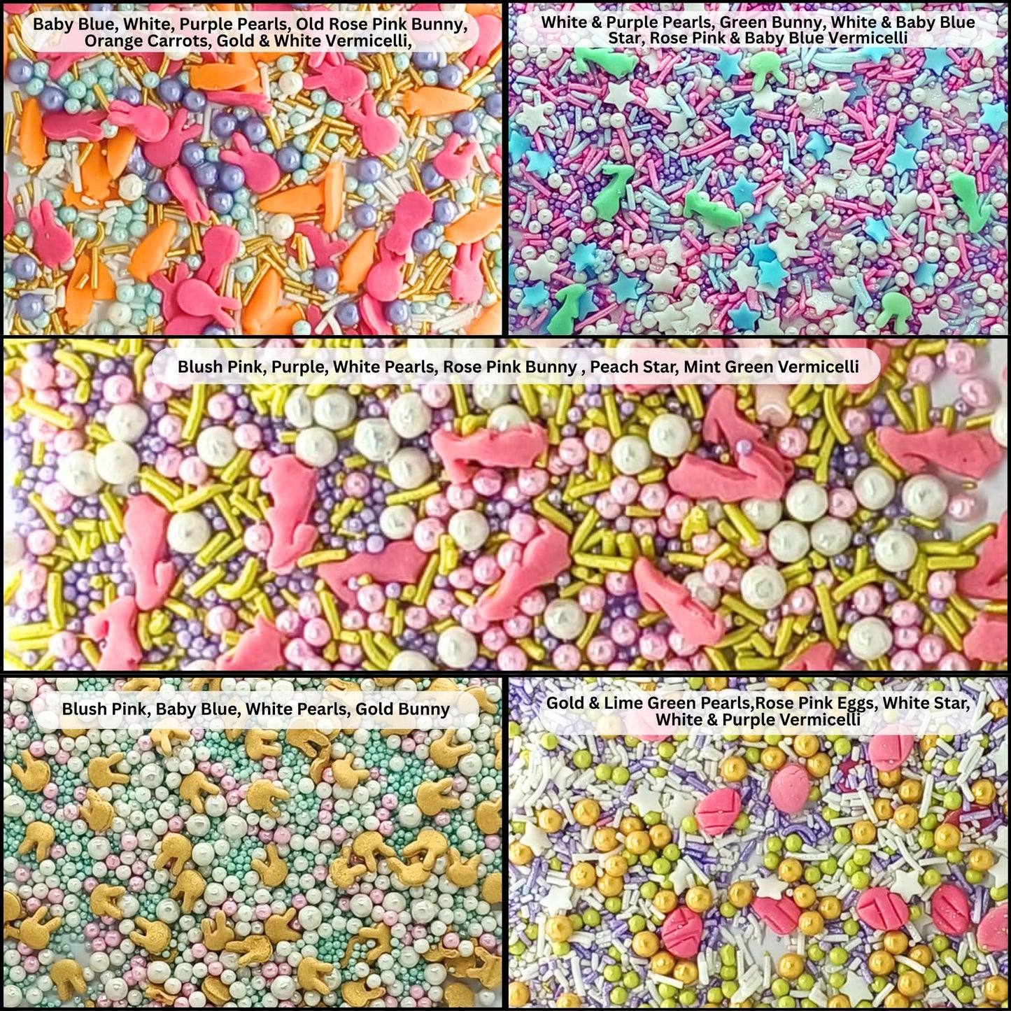 Confect Spring Sprinkles |  5 White, Pink and Sky Blue Pearls & Stars Pack of 5 (EAST 6) - 100Gms