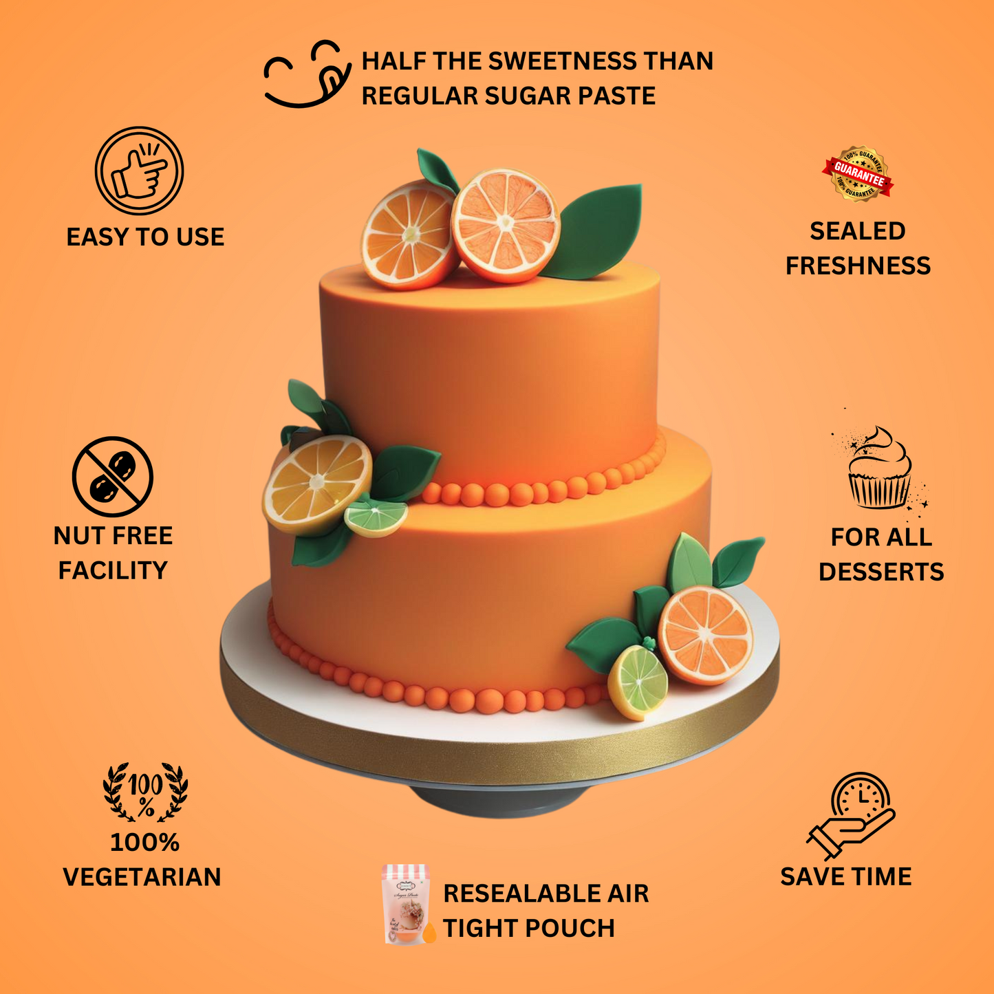 Citrus Orange Fondant | Edible Sugarpaste 250 Gm