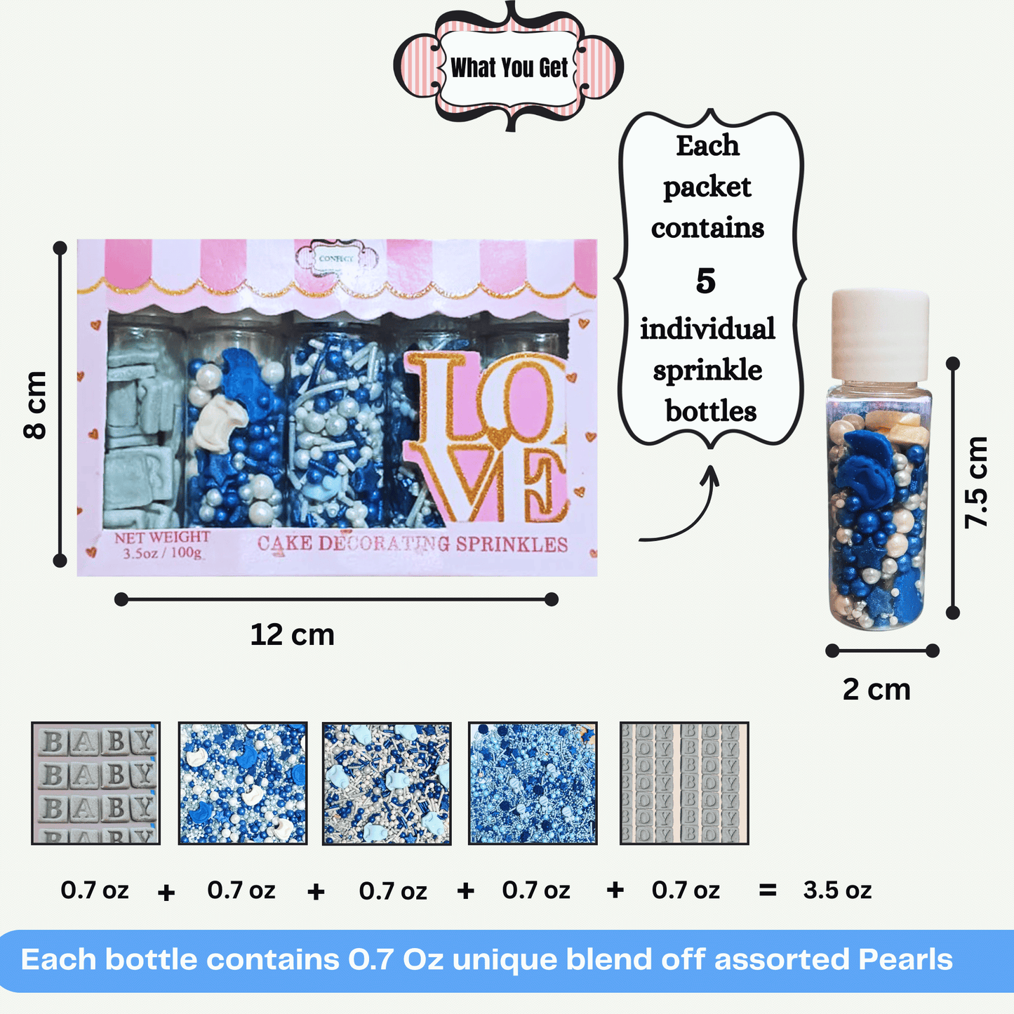 Confect Boys Baby Shower Sprinkles | Gender Reveal Sprinkles | Baby Blue Sprinkles for Cake & Cupcake Decorating Pack of 5 (BABY SHOWER -35)