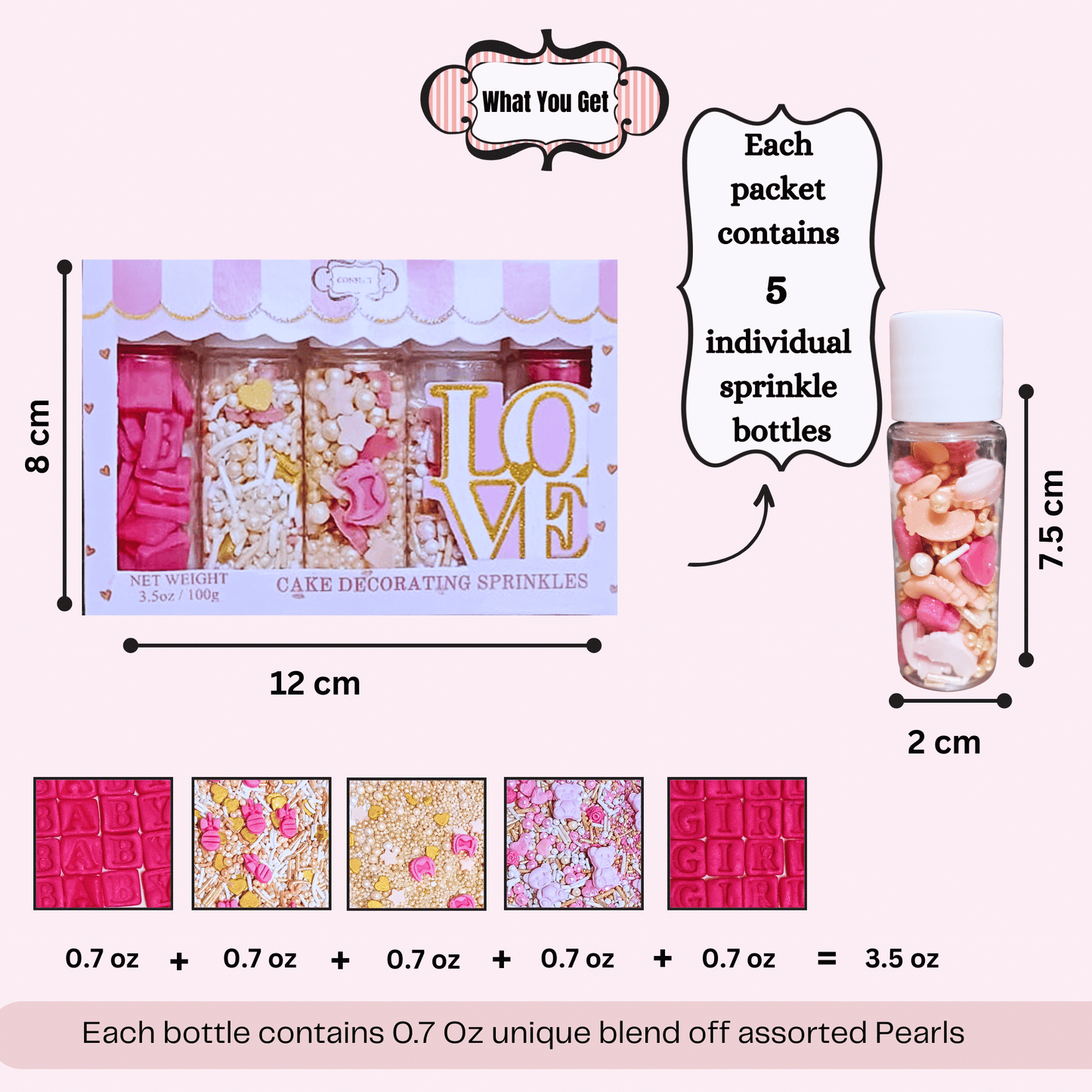Confect Girls Baby Shower Sprinkles | Mix Heart, Teddy, Baby Feed Bottle & Baby Feet Sprinkles Pack of 5 (BABY SHOWER -22)