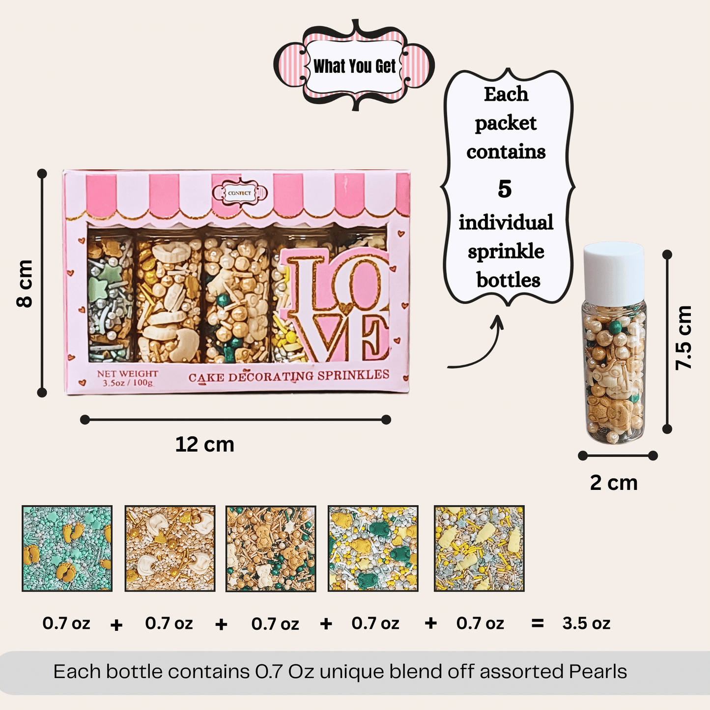 Confect Baby Shower Sprinkles | Mix Silver Baby Feet & Feeding Bottle Sprinkles Pack of 5 (BABY SHOWER -04)