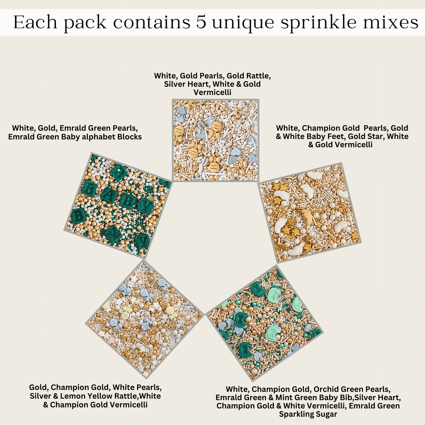 Confect Baby Shower Sprinkles | Gender Reveal Sprinkles Pack of 5 (BABY SHOWER -02)