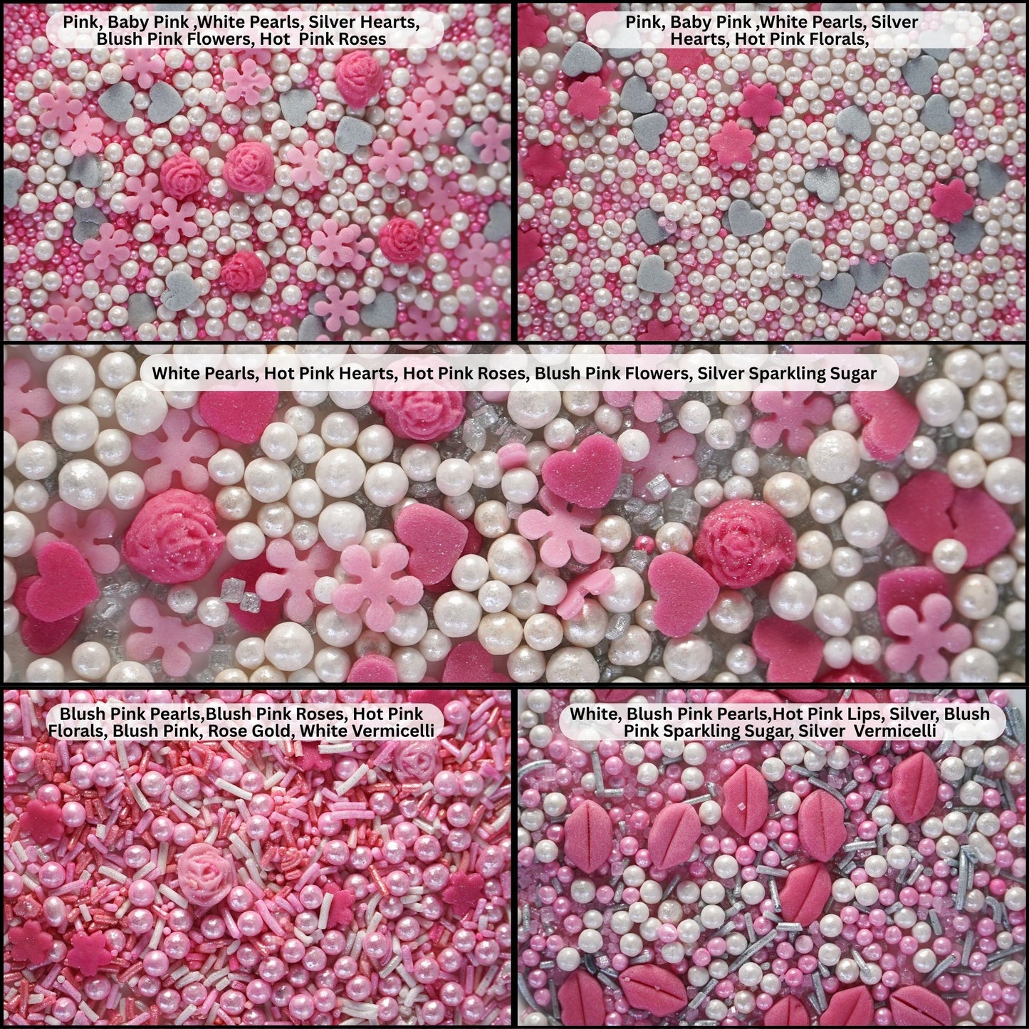 Confect Mother's Day Sprinkles | Silver Hearts & White Pearls , (MDAY-01) - 100Gms