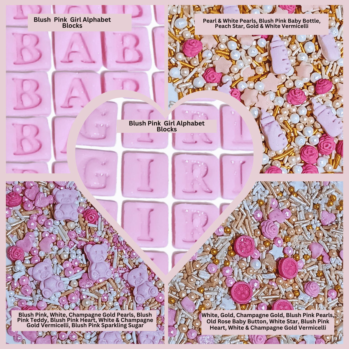 Confect Girls Baby Shower Sprinkles | Edible Sprinkles | Mix Heart, Teddy, Baby Feed Bottle & Baby Feet Sprinkles Pack of 5 (BABY SHOWER -24)