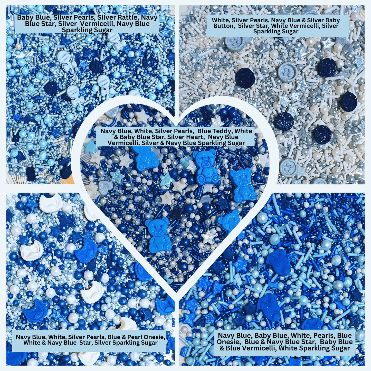 Confect Boys Baby Shower Sprinkles | Baby Blue Sprinkles for Cake & Cupcake Decorating Pack of 5 (BABY SHOWER -27)
