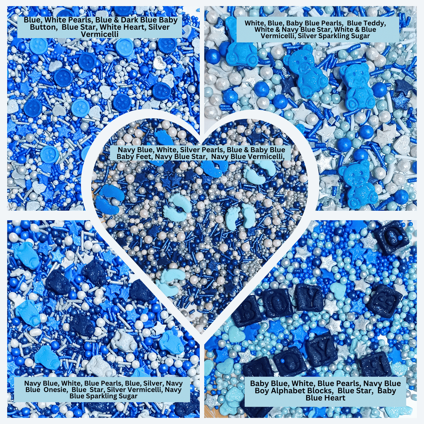 Confect Boys Baby Shower Sprinkles | Gender Reveal Sprinkles | Edible Sprinkles Assorted Pack Of 5 (BABY SHOWER -28)