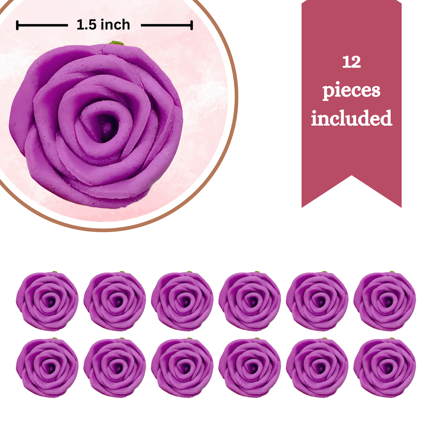 Confect Sugar Roses Topper | Sugar Roses for cake decorations | Edible Royal Fushia Pink Roses - Pack of 12