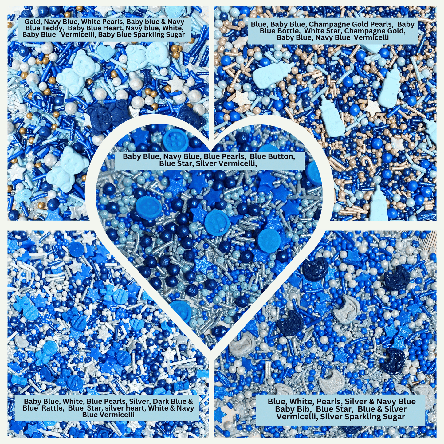 Confect Boys Baby Shower Sprinkles | Edible Sprinkles Assorted Pack Of 5 (BABY SHOWER -30)