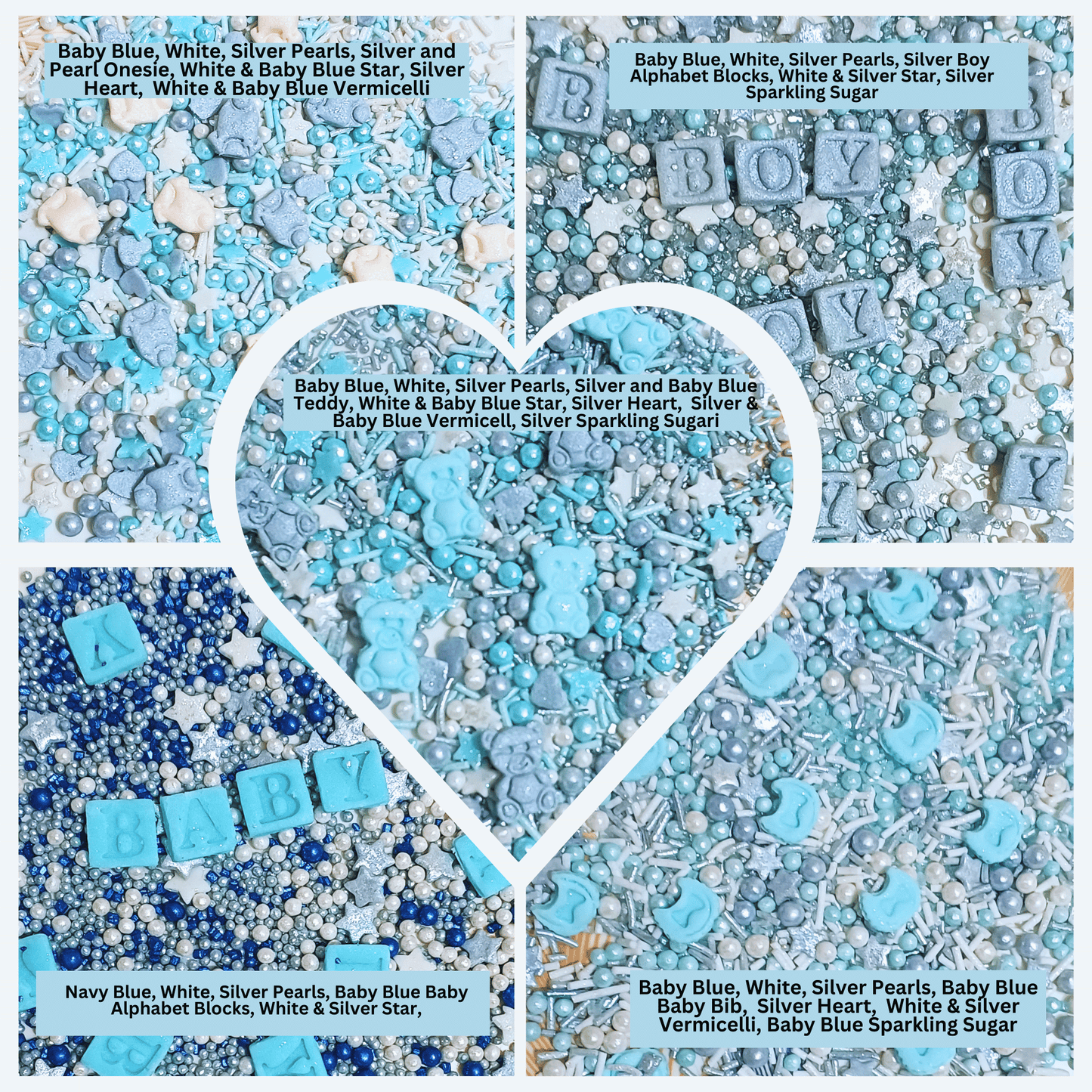 Confect Boys Baby Shower Sprinkles | Edible Sprinkles Assorted Pack Of 5 (BABY SHOWER -25)