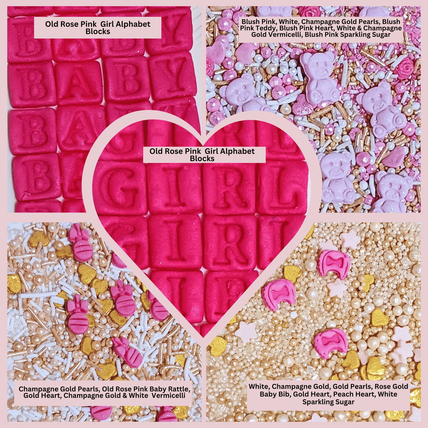 Confect Girls Baby Shower Sprinkles | Mix Heart, Teddy, Baby Feed Bottle & Baby Feet Sprinkles Pack of 5 (BABY SHOWER -22)