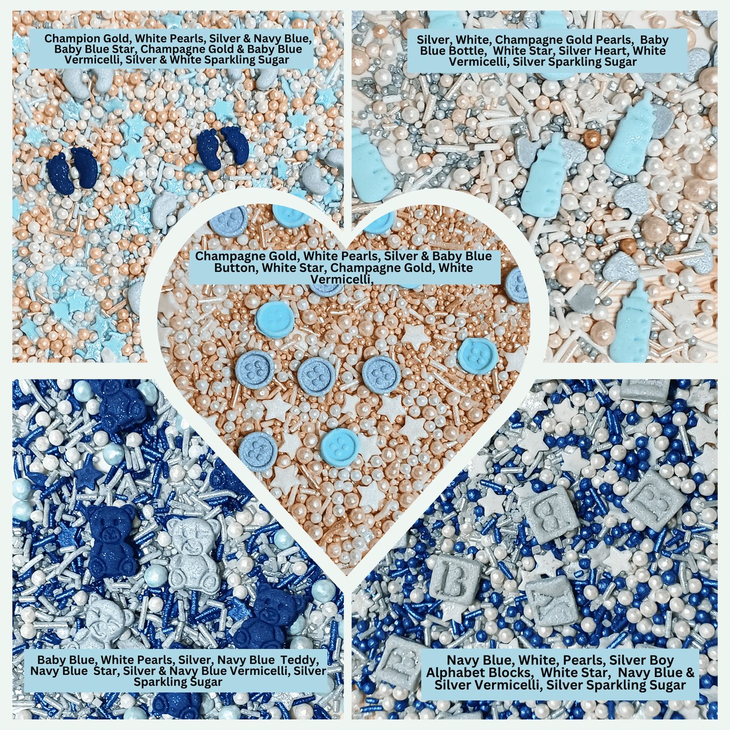 Confect Boys Baby Shower Sprinkles | Gender Reveal Sprinkles | Birthday Sprinkles Pack Of 5 (BABY SHOWER -29)