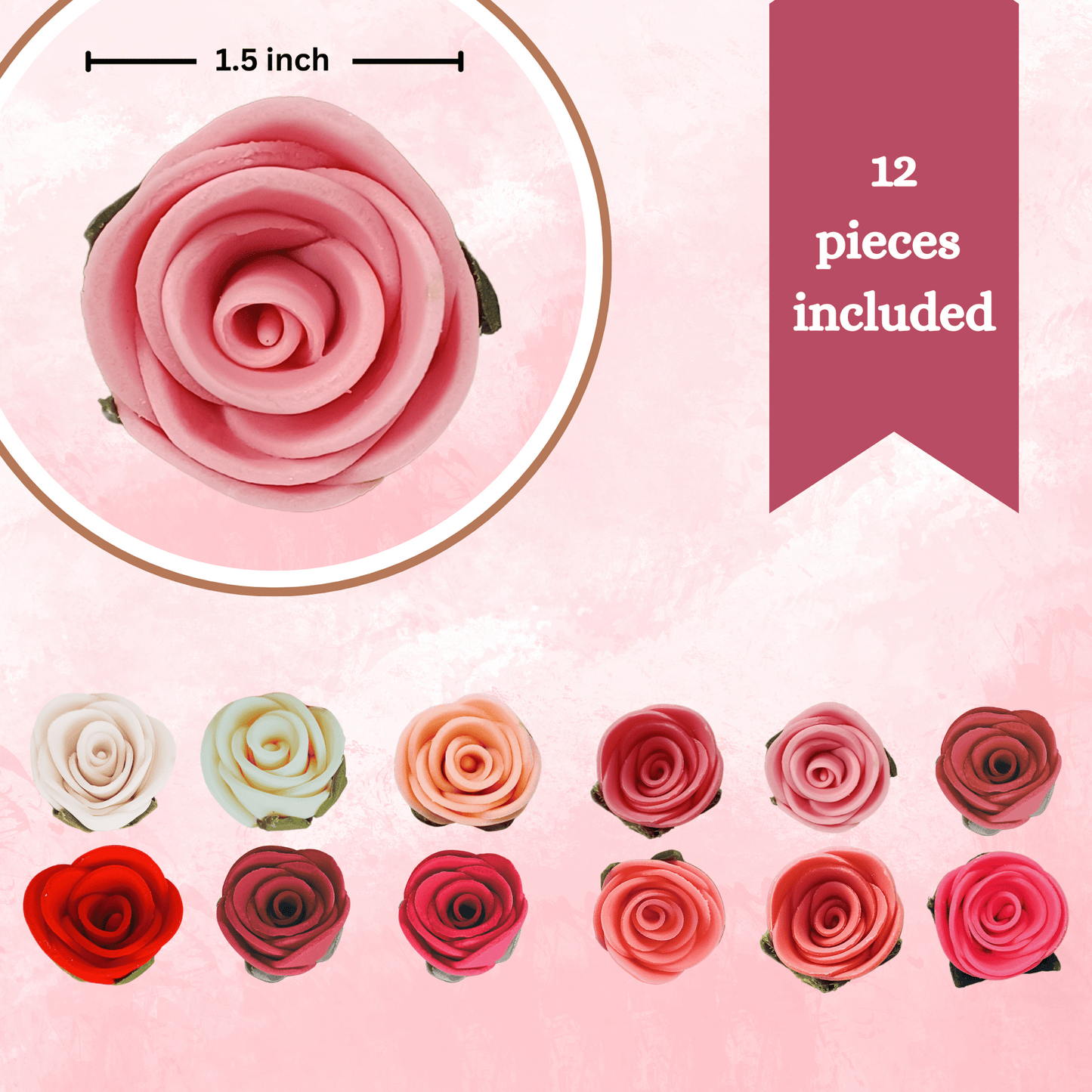 Confect Sugar Roses Topper | Sugar Roses for cake decorations | Cupcakes & Doughnut Edible Toppers | ombre -5 - Pack of 12