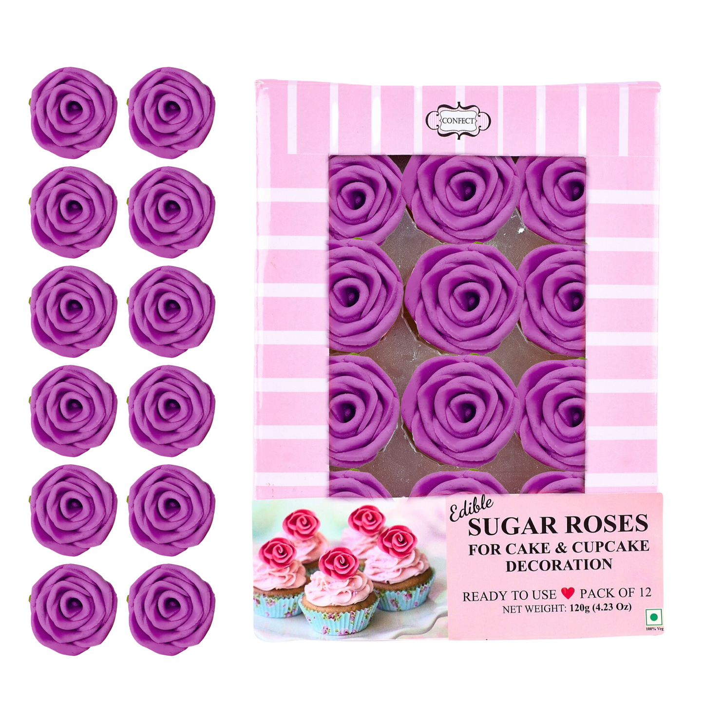 Confect Sugar Roses Topper | Sugar Roses for cake decorations | Edible Royal Fushia Pink Roses - Pack of 12