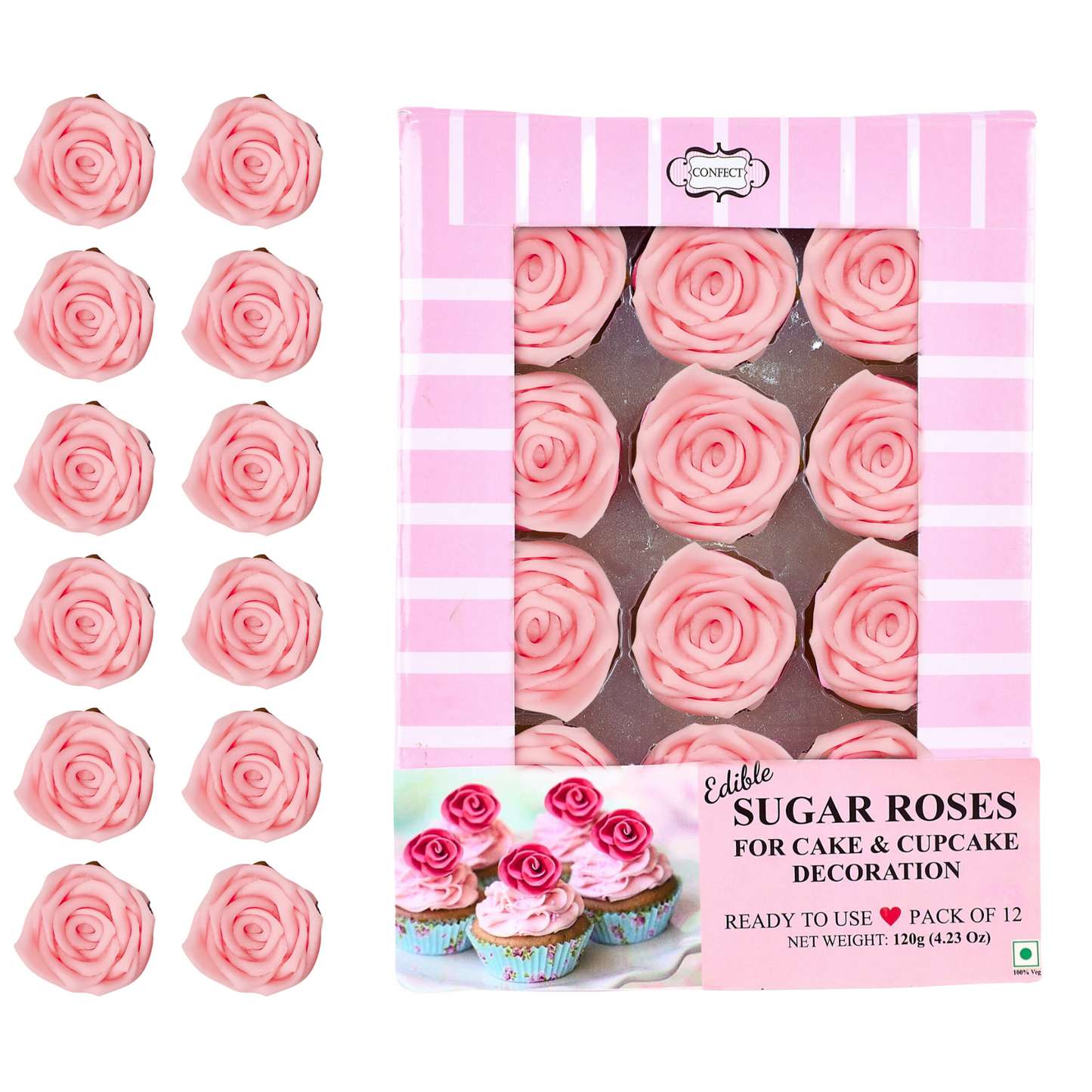 Confect Sugar Roses Topper | Sugar Roses for cake decorations | Edible Blush Pink Rose- Pack of 12