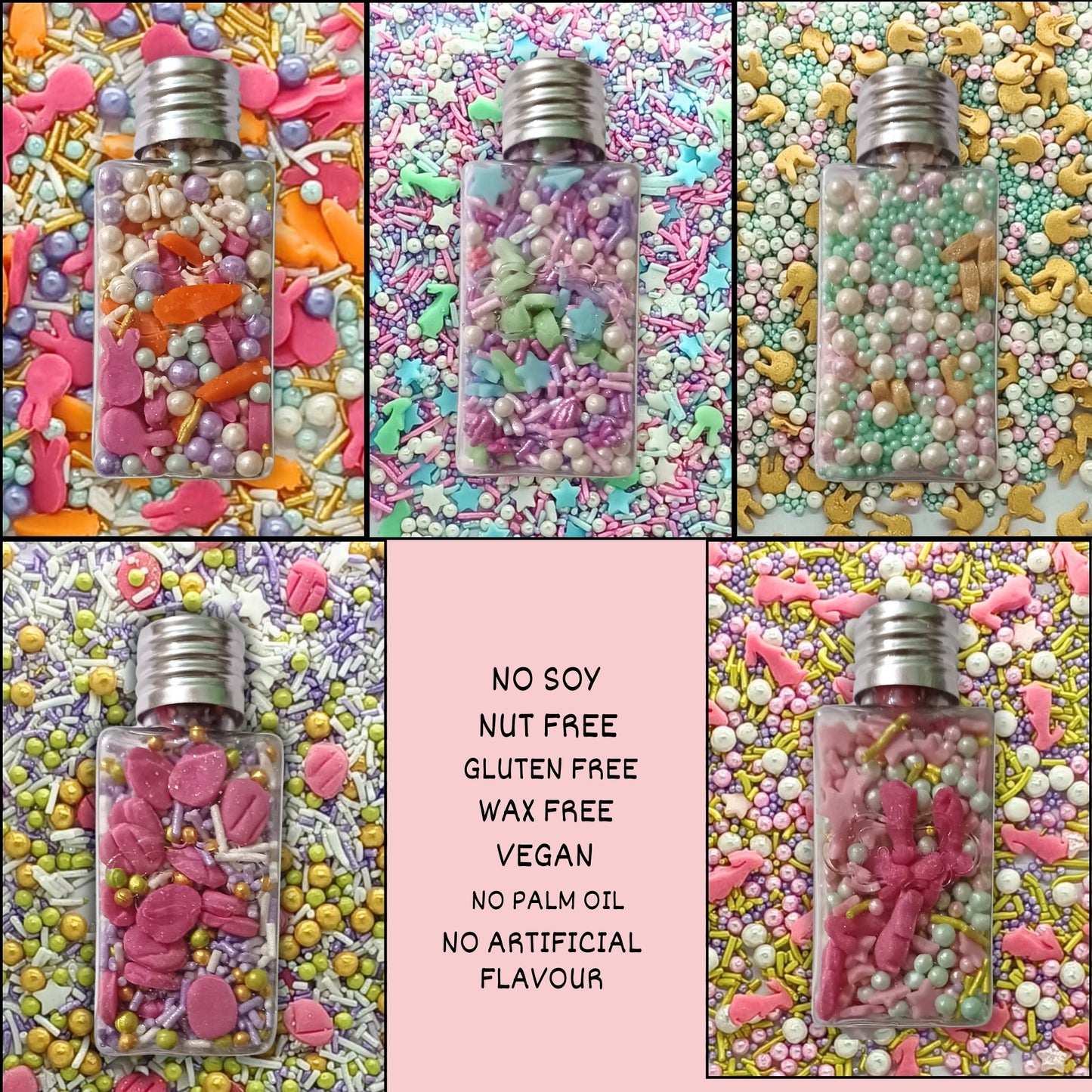 Confect Spring Sprinkles |  5 White, Pink and Sky Blue Pearls & Stars Pack of 5 (EAST 6) - 100Gms