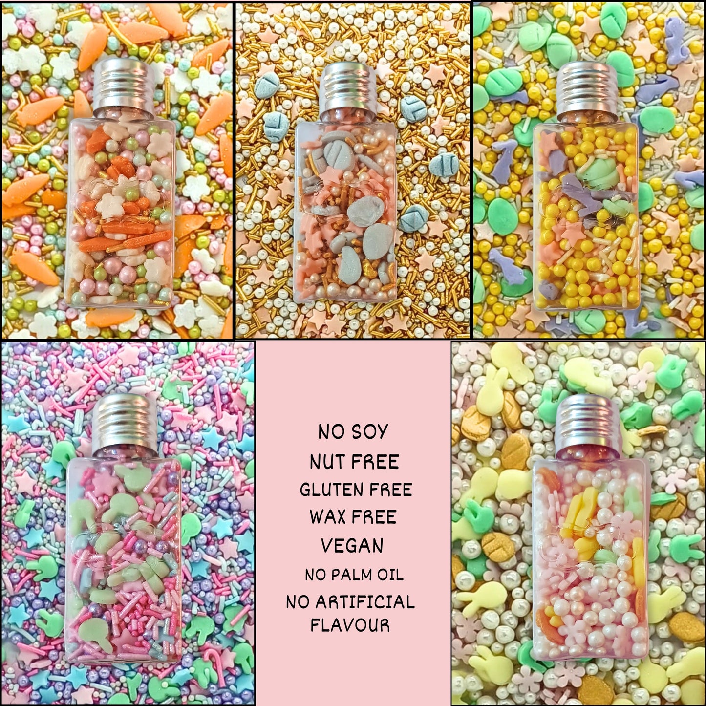 Confect Easter Sprinkles Edible |  White, Pink and Gold Pearls, vermicelli , Easter Bunny & Stars Pack of 5 (EAST 12) - 100Gms