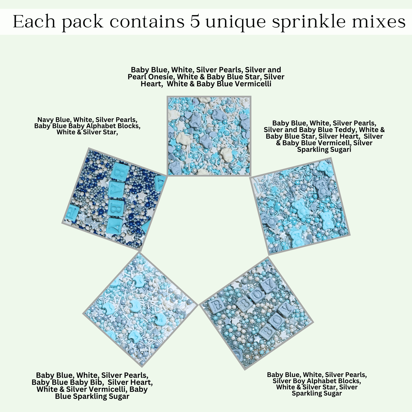 Confect Boys Baby Shower Sprinkles | Edible Sprinkles Assorted Pack Of 5 (BABY SHOWER -25)
