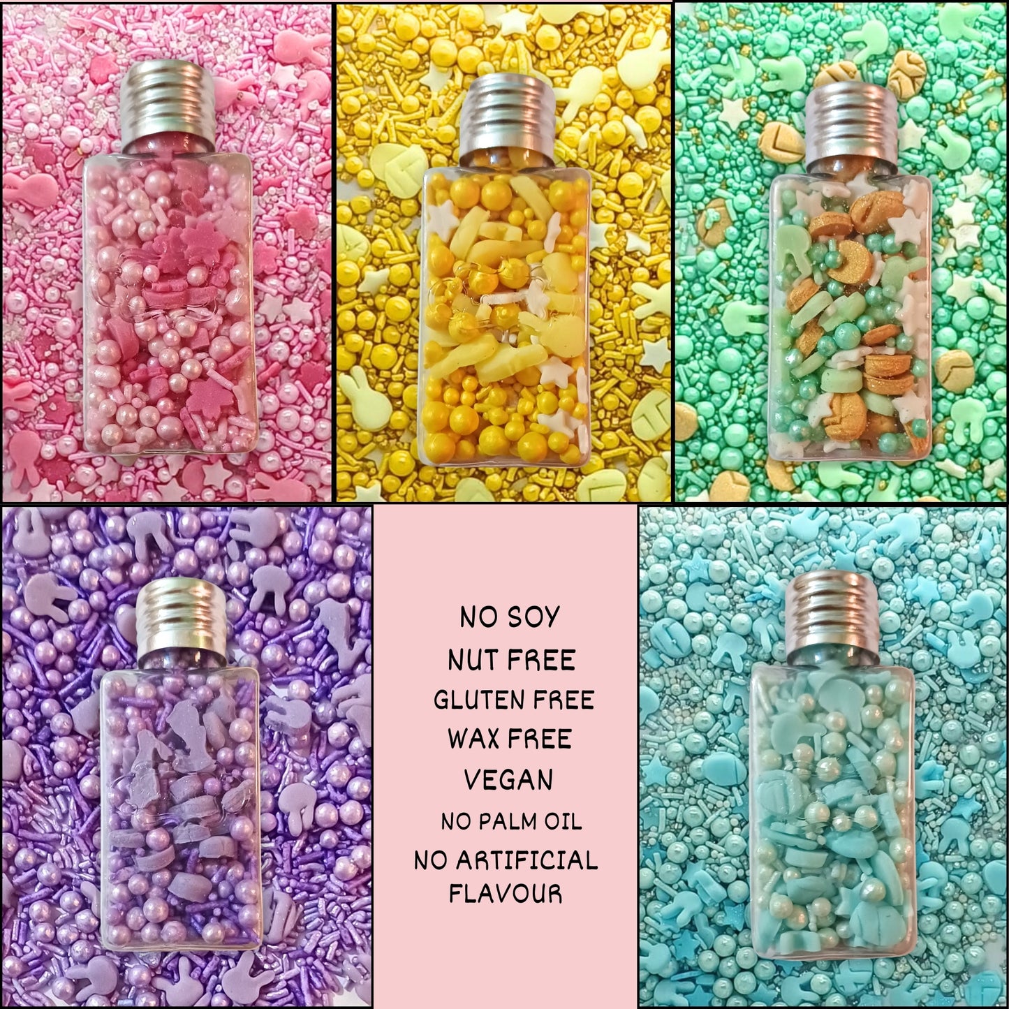 Confect Easter Sprinkles Edible | Mix Parrot Green, Pink, Sky Blue and Yellow Pearls & Stars Pack Of 5 (EAST 5) - 100Gms