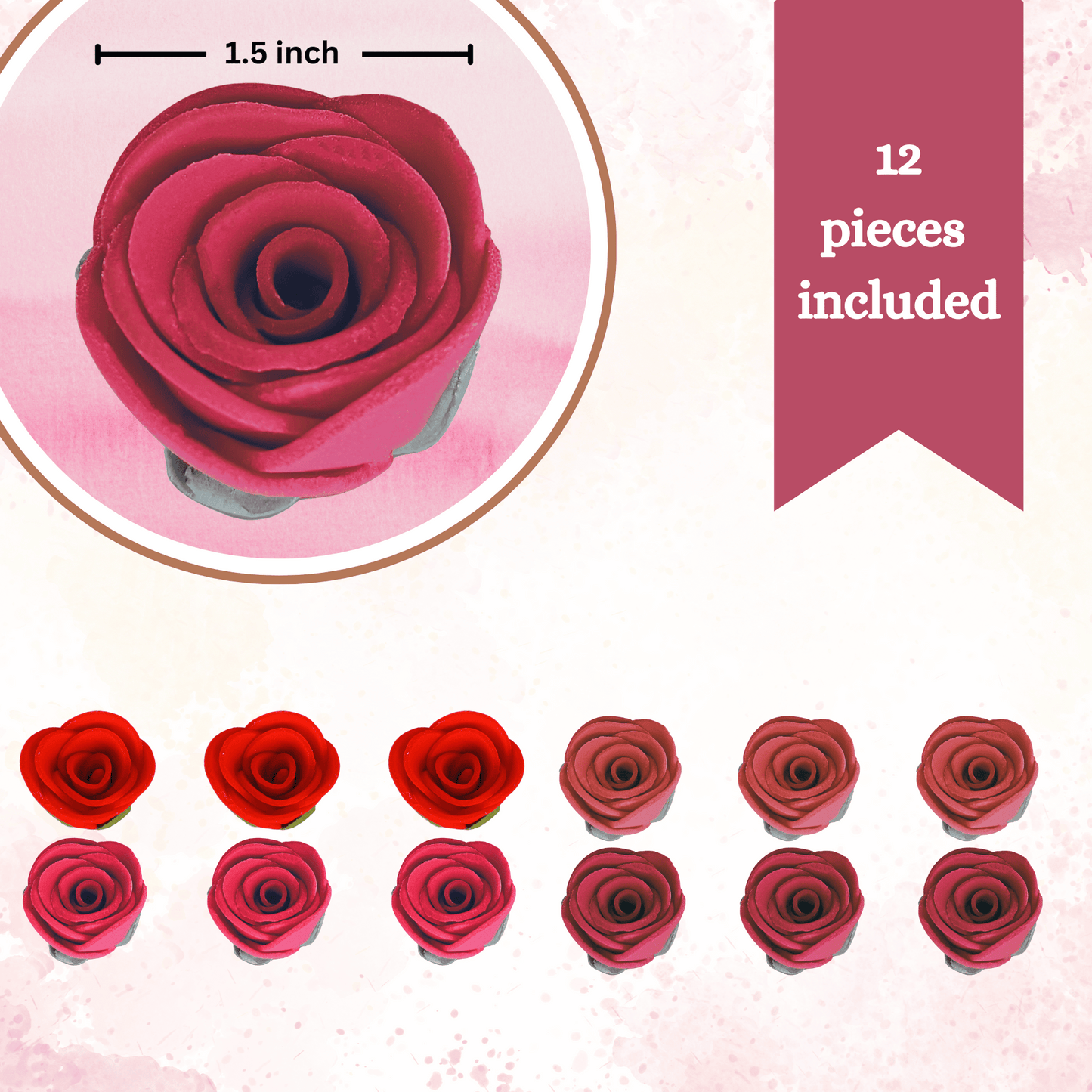 Confect Sugar Roses Topper | Sugar Roses for cake decorations | Cupcakes & Doughnut Edible Toppers | ombre -2 - Pack of 12