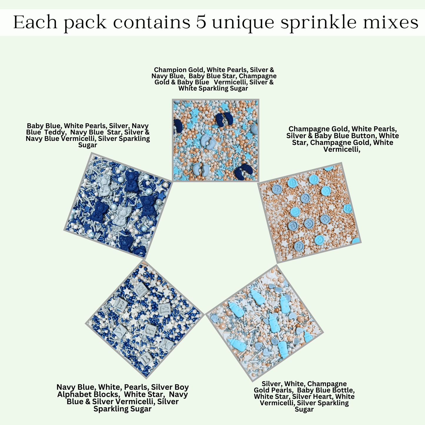 Confect Boys Baby Shower Sprinkles | Gender Reveal Sprinkles | Birthday Sprinkles Pack Of 5 (BABY SHOWER -29)