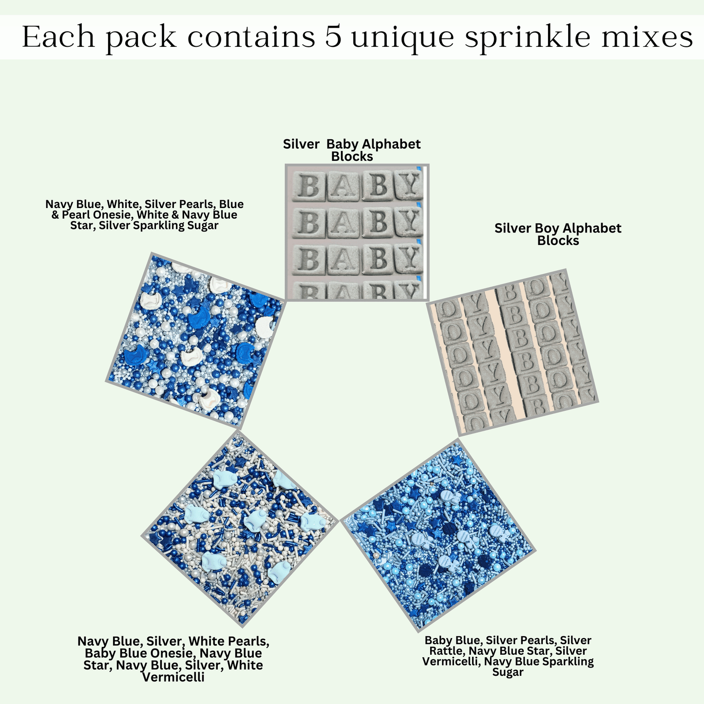 Confect Boys Baby Shower Sprinkles | Gender Reveal Sprinkles | Baby Blue Sprinkles for Cake & Cupcake Decorating Pack of 5 (BABY SHOWER -35)