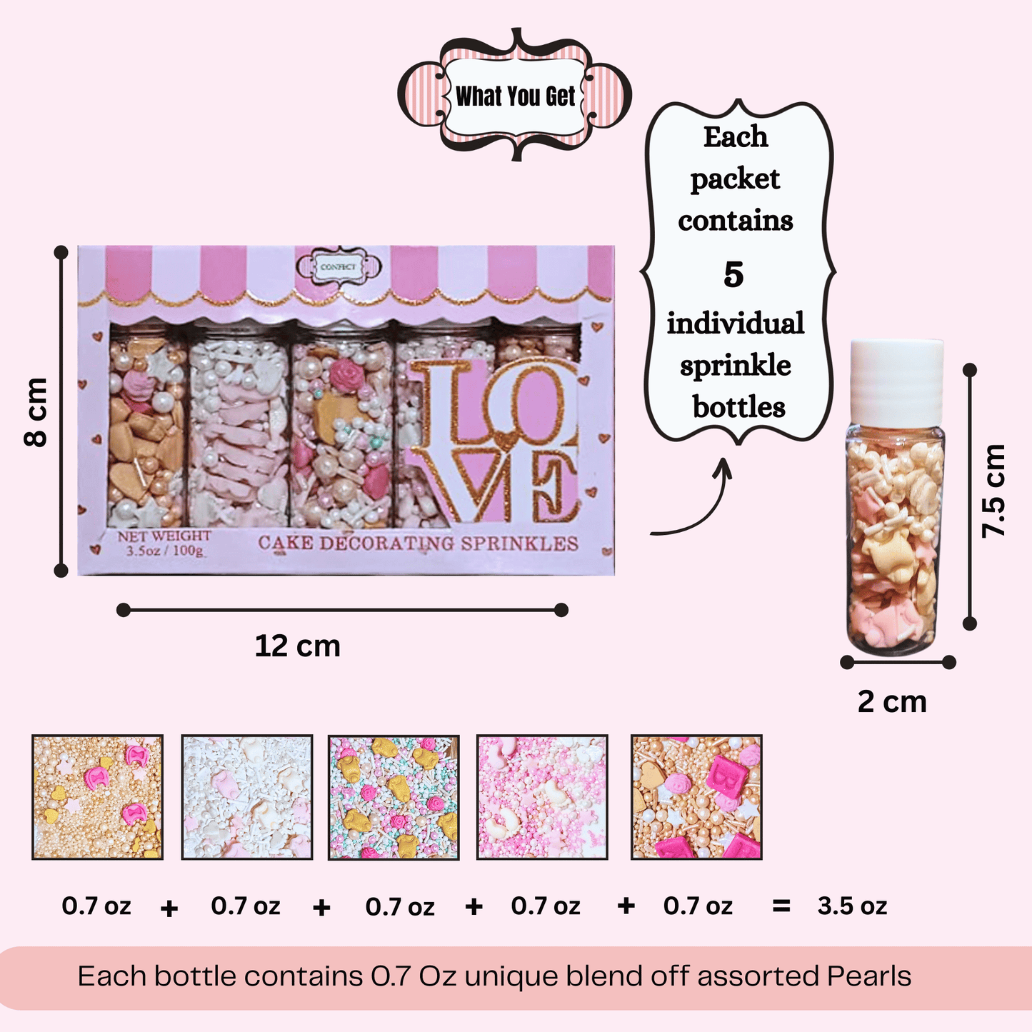 Confect Girls Baby Shower Sprinkles | Edible Sprinkles | Mix Heart, Teddy, Baby Feed Bottle & Baby Feet Sprinkles Pack of 5 (BABY SHOWER -18)