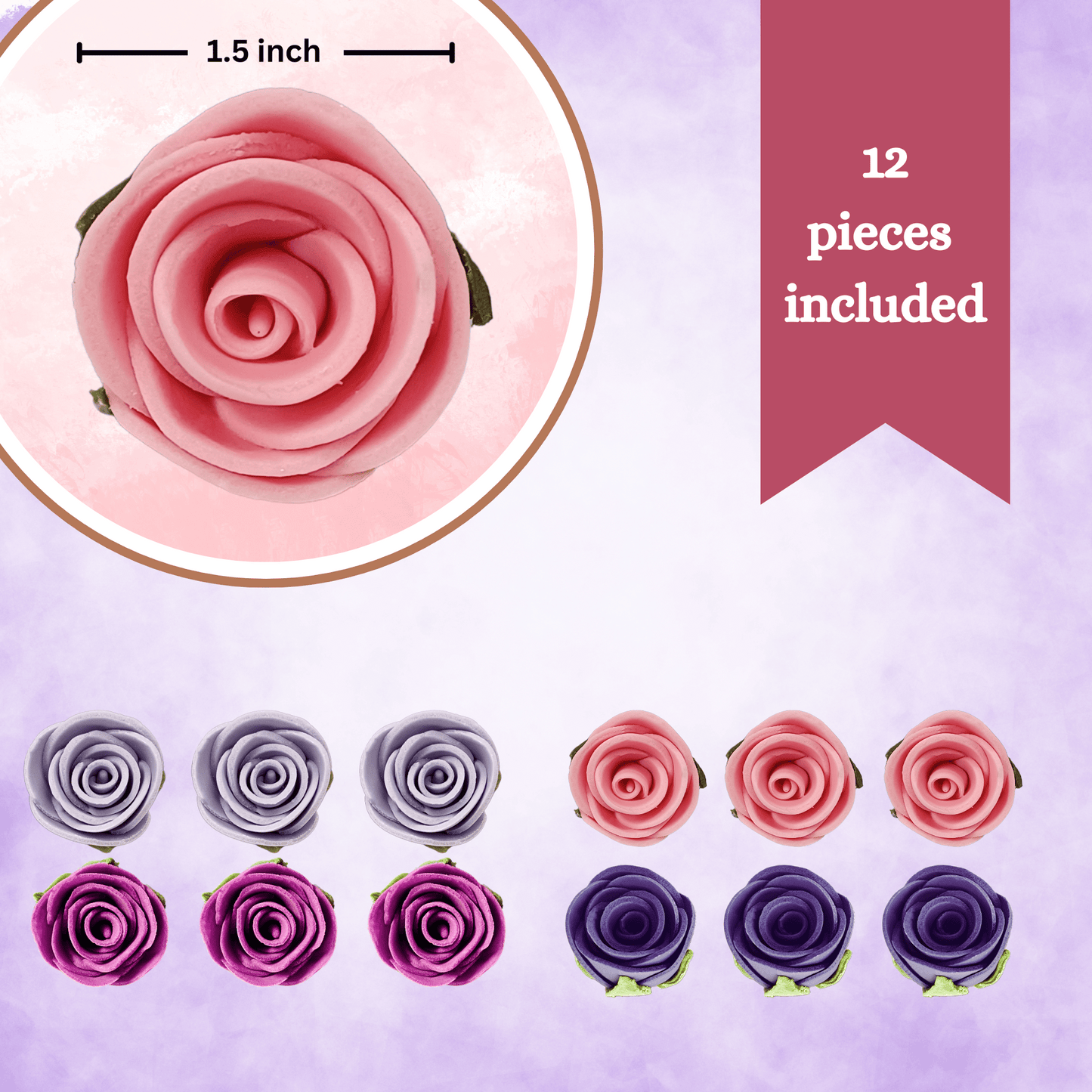 Confect Sugar Roses Topper | Sugar Roses for cake decorations | Cupcakes & Doughnut Edible Toppers | ombre -4 - Pack of 12