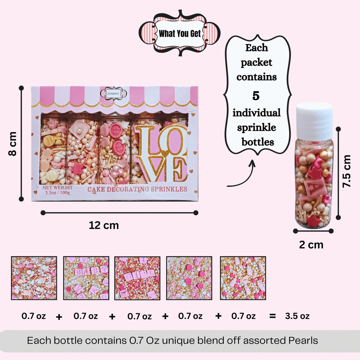 Confect Girls Baby Shower Sprinkles | Edible Sprinkles Pack of 5 (BABY SHOWER -14)