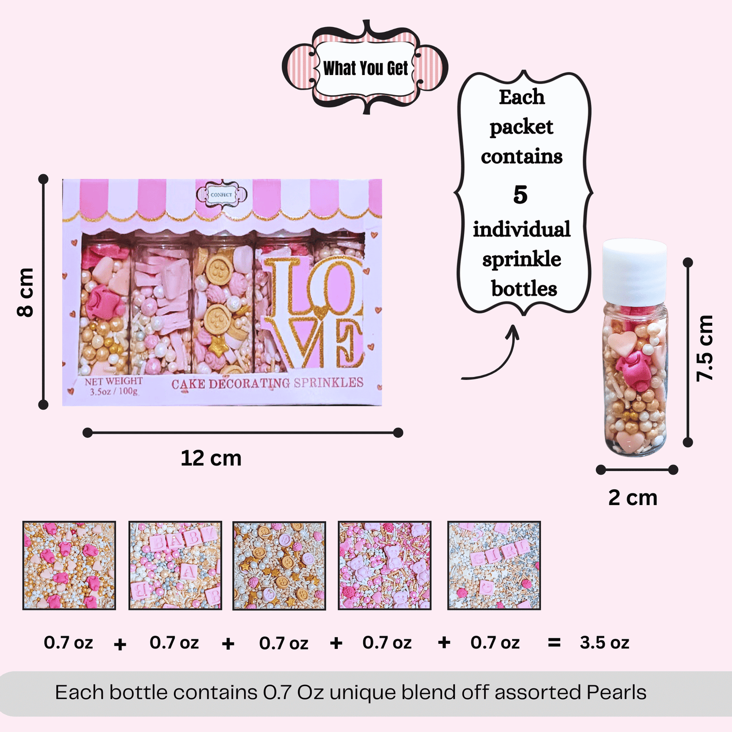 Confect Girls Baby Shower Sprinkles | Mix Heart, Teddy, Baby Feed Bottle & Baby Feet Sprinkles Pack of 5 (BABY SHOWER -15)
