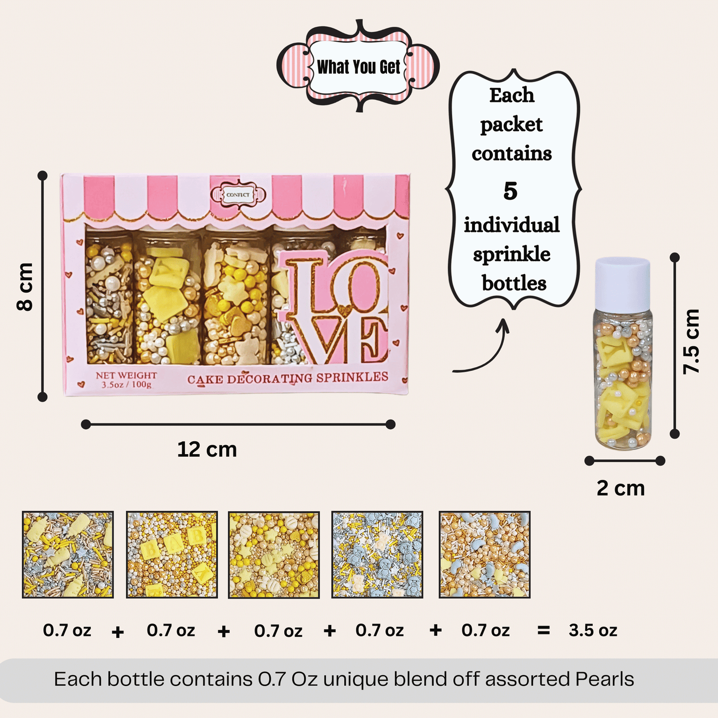 Confect Baby Shower Sprinkles | Gender Reveal Sprinkles | Mix Silver Baby Feet & Feeding Bottle Sprinkles Pack of 5 (BABY SHOWER -10)